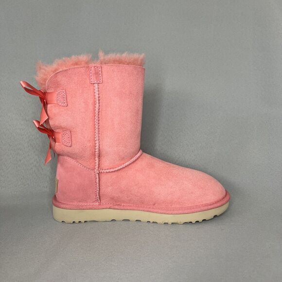 Women's Ugg Boots Size 7 Pink Bailey Bow Suede Wool Coquette Sold Out 1016225 - Picture 11 of 14